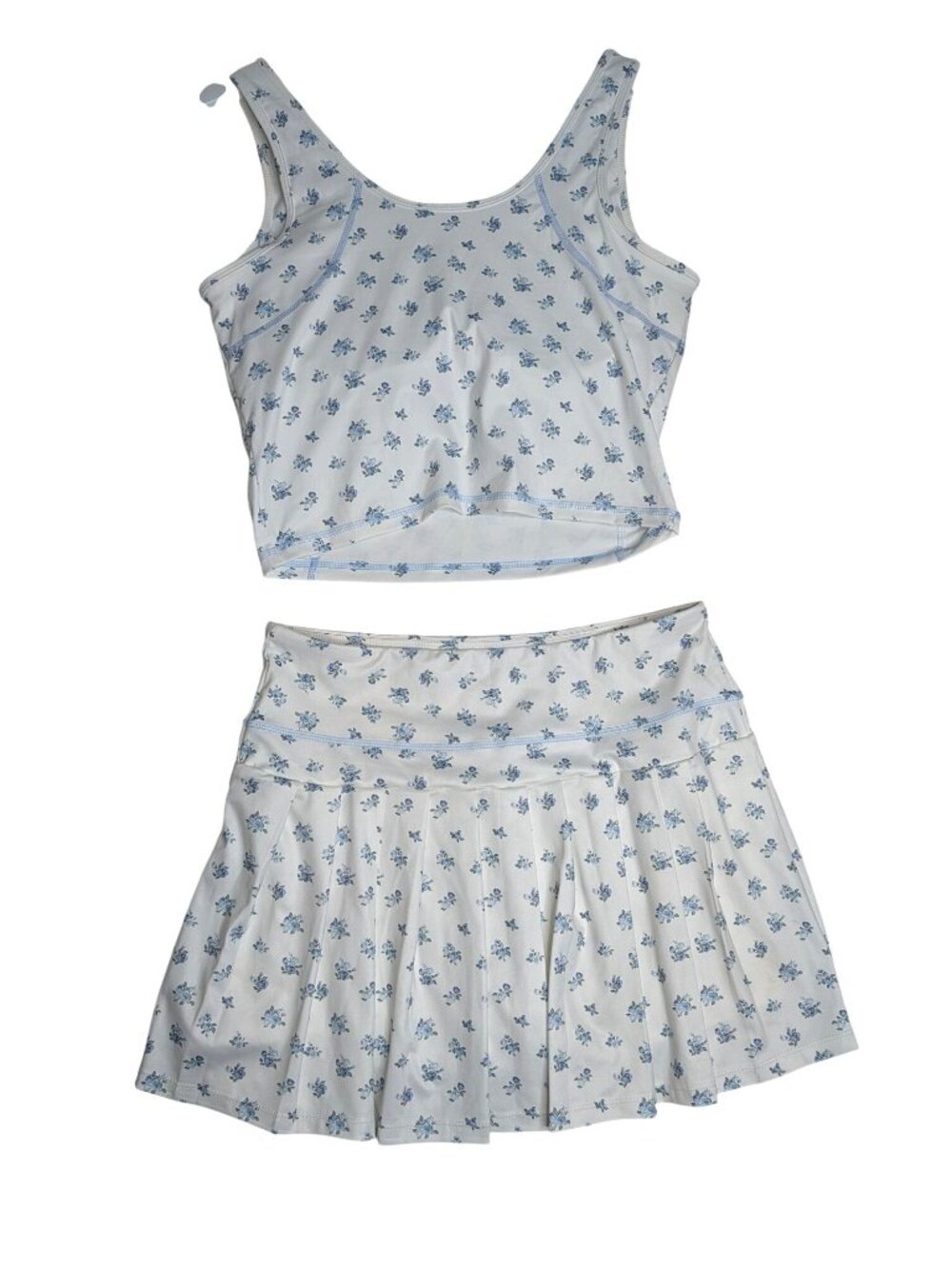 Young & Chic Crop Tank Top & Skirt Set XL Blue & White Tennis Pickleball - Picture 3 of 16